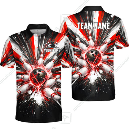 Custom Bowling Jersey Polo Shirt, Electric Burst Explosion, Custom Bowling Jersey Team Shirt For Players With Name and Team Name