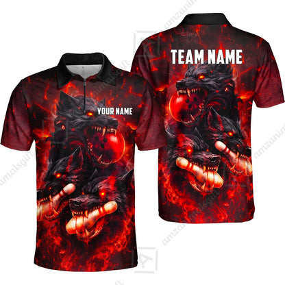 Custom Bowling Jersey Polo Shirt, Dark Fantasy Hellfire Werewolf, Custom Bowling Jersey Team Shirt For Players With Name & Team Name