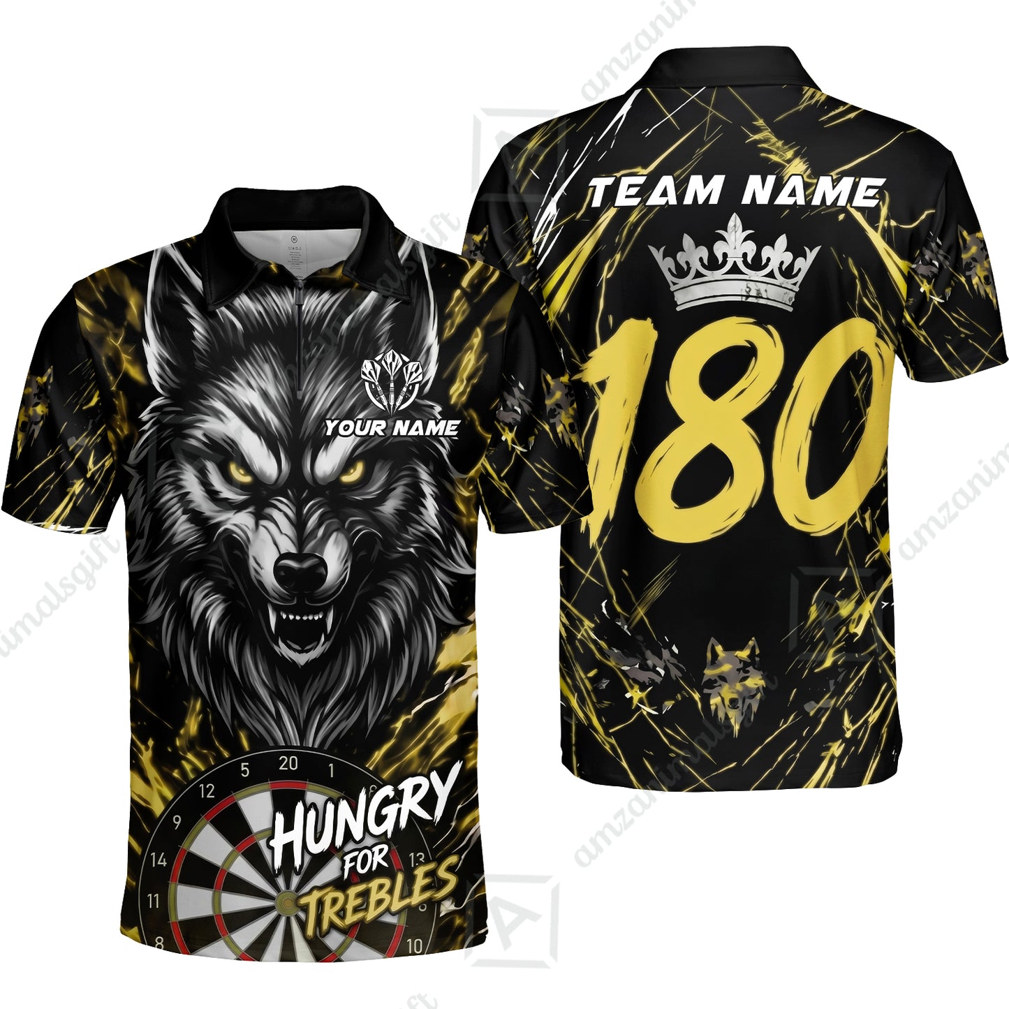 Custom Darts Jersey Polo Shirt, Wolf 180, Custom Dart Jersey Team Shirt For Players With Name & Team Name