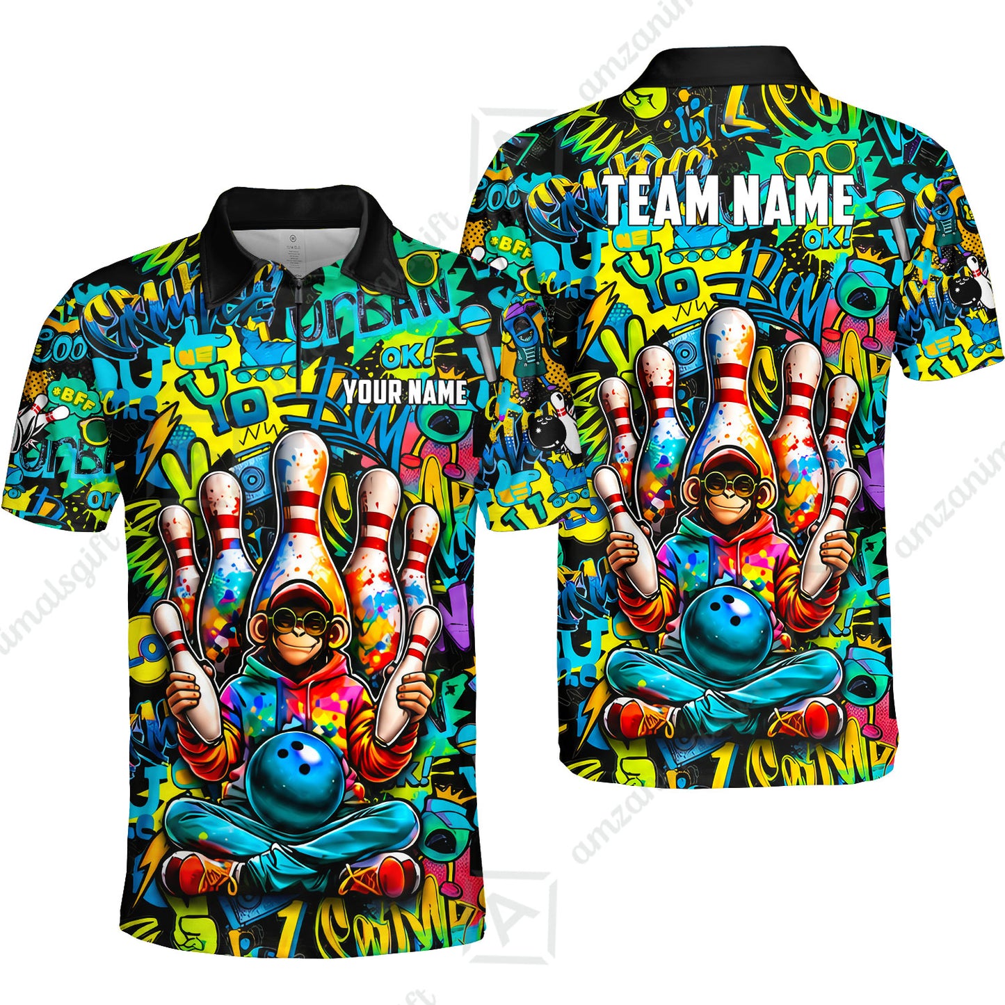 Custom Bowling Jersey Polo Shirt, Master Monkey Juggling, Custom Bowling Jersey Team Shirt For Players With Name & Team Name