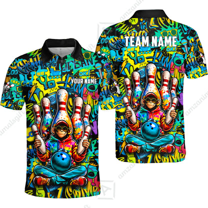 Custom Bowling Jersey Polo Shirt, Master Monkey Juggling, Custom Bowling Jersey Team Shirt For Players With Name & Team Name