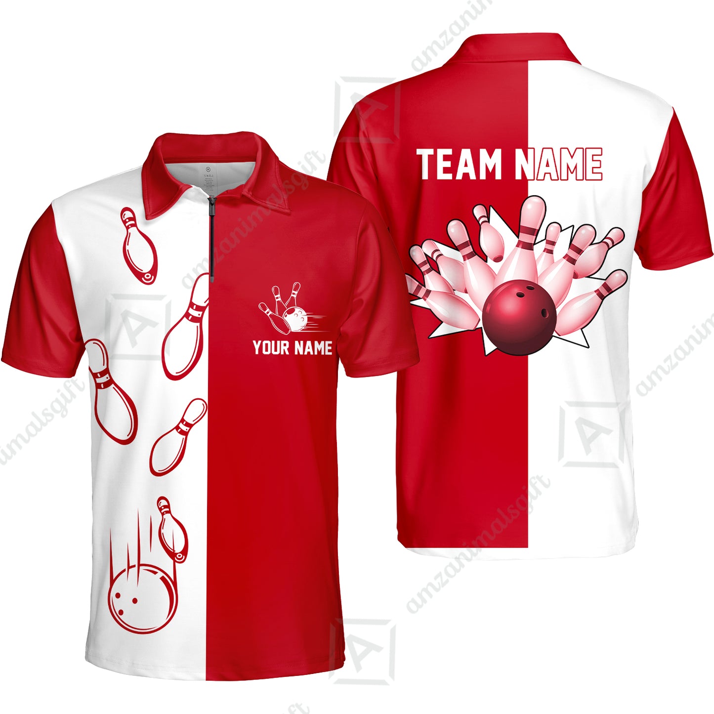 Custom Bowling Polo Shirts, Red And White Retro Vintage Bowling Polo Shirts For Men Custom Bowling Team Jerseys
