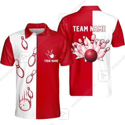 Custom Bowling Polo Shirts, Red And White Retro Vintage Bowling Polo Shirts For Men Custom Bowling Team Jerseys