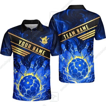 Custom Bowling Polo Shirt, Glowing Bowling Ball and Pins Custom Bowling Polo Team Shirt For Players With Name & Team Name