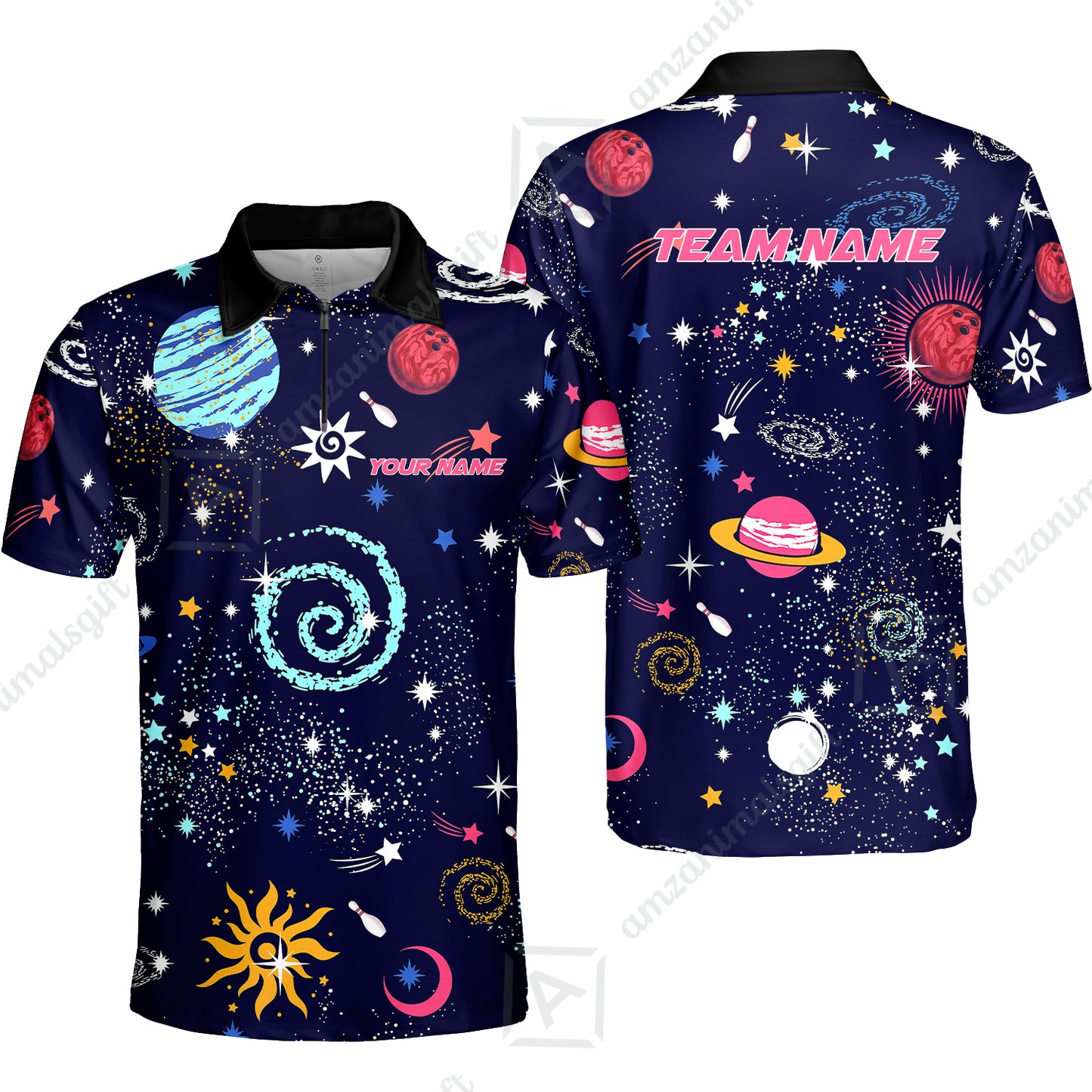 Custom Bowling Jersey Polo Shirt, Galaxy Pattern Shirt, Custom Bowling Jersey Team Shirt For Players With Name and Team Name