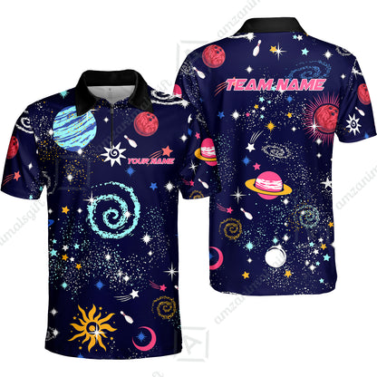 Custom Bowling Jersey Polo Shirt, Galaxy Pattern Shirt, Custom Bowling Jersey Team Shirt For Players With Name and Team Name