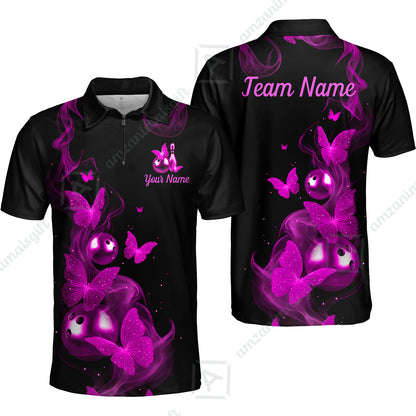 Custom Bowling Jersey Polo Shirt, Butterfly Bowling Smoke, Custom Bowling Jersey Team Shirt For Players With Name & Team Name