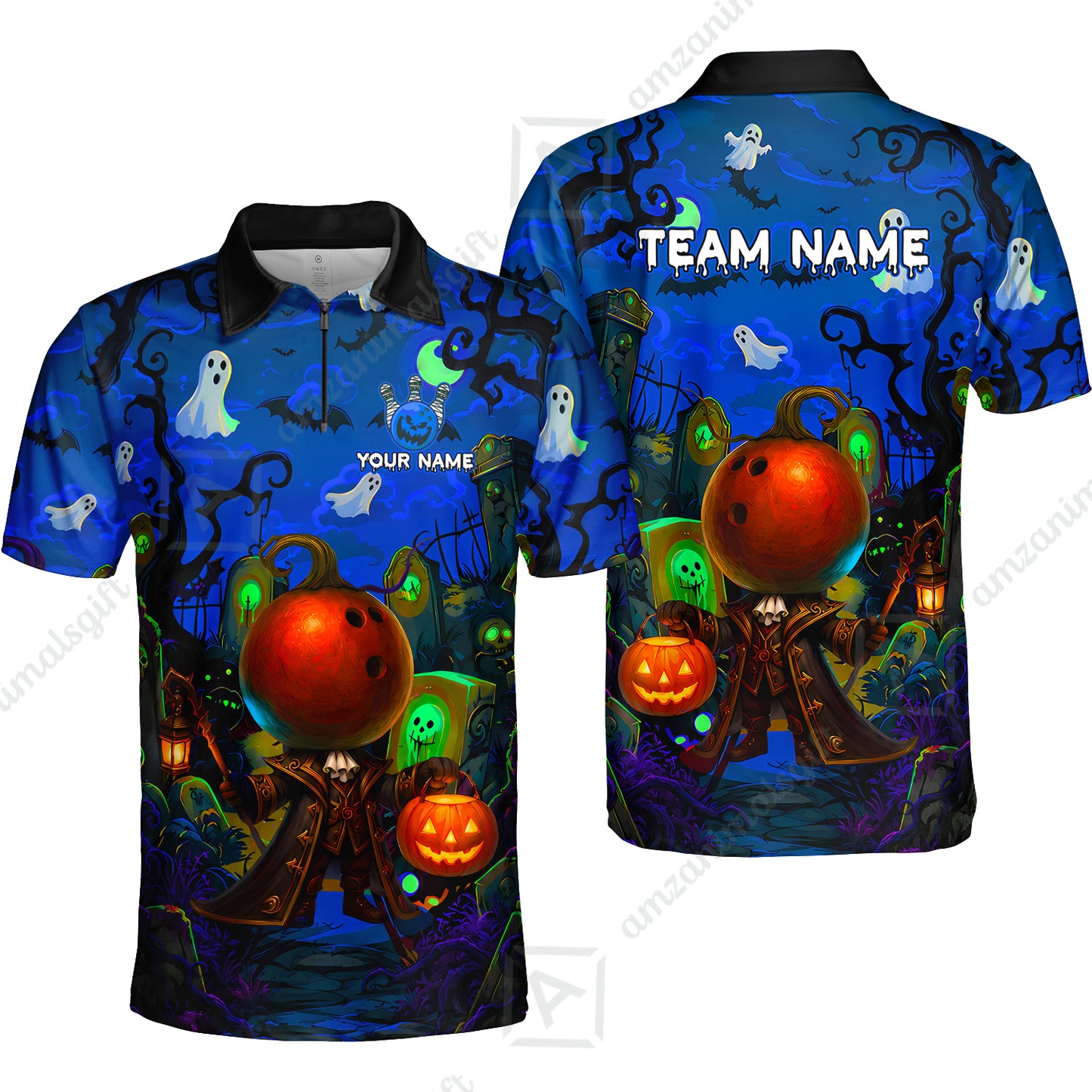 Custom Bowling Jersey Polo Shirt, Halloween Spooky Strike, Custom Bowling Jersey Team Shirt For Players With Name & Team Name