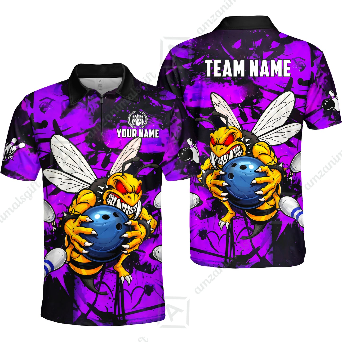 Custom Bowling Jersey Polo Shirt, The Wild Wasp Strike, Custom Bowling Jersey Team Shirt For Players With Name & Team Name