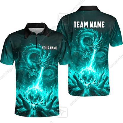 Custom Bowling Jersey Polo Shirt, Asian Dragon's Fire Strike, Custom Bowling Jersey Team Shirt For Players With Name & Team Name