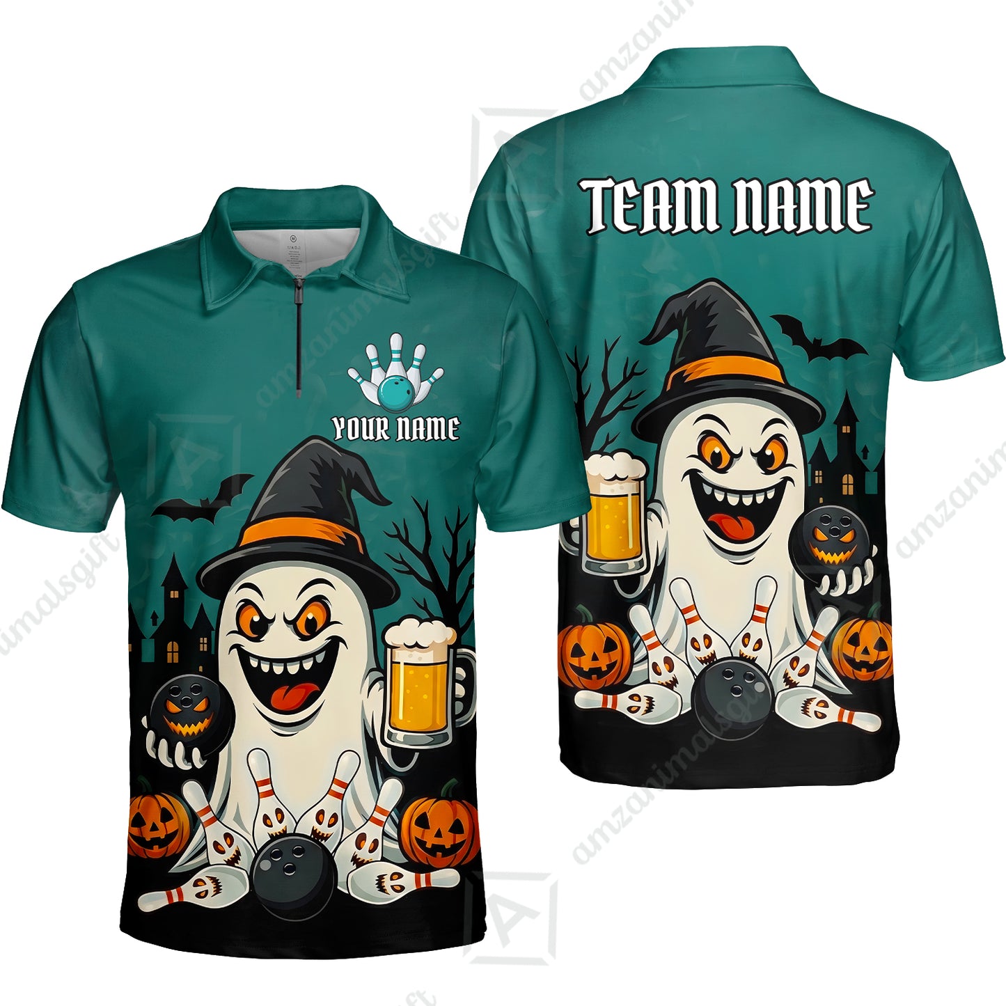 Custom Bowling Jersey Polo Shirt, Bowling Halloween Witch, Custom Bowling Jersey Team Shirt For Players With Name & Team Name