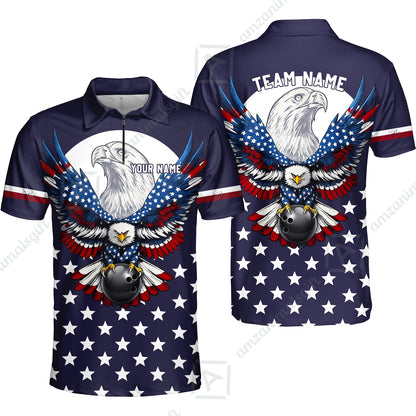 Custom Bowling Jersey Polo, Eagle American Flag, Custom Bowling Jersey Team Shirt For Players With Name & Team Name