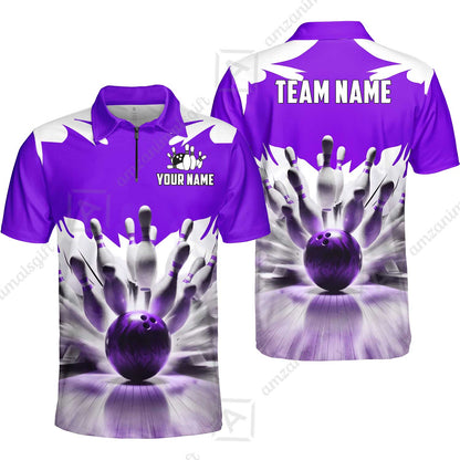 Custom Bowling Jersey Polo Shirt, Electric Marble Strike, Custom Bowling Jersey Team Shirt For Players With Name and Team Name