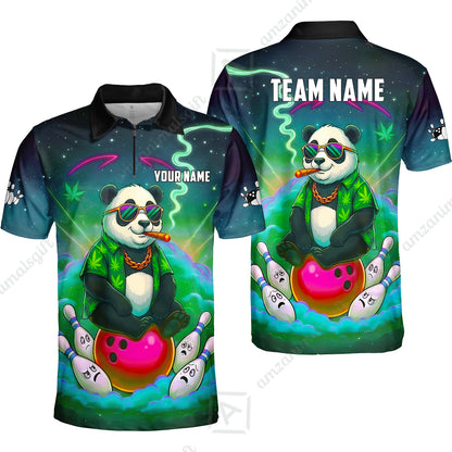 Custom Bowling Jersey Polo Shirt, Chill Panda & Cosmic Vibe, Custom Bowling Jersey Team Shirt For Players With Name & Team Name
