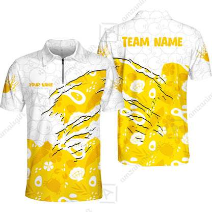 Custom Bowling Jersey Polo Shirt, Pattern Crab Half Crenate Ark Flower Glass, Personalize Name and Team Name