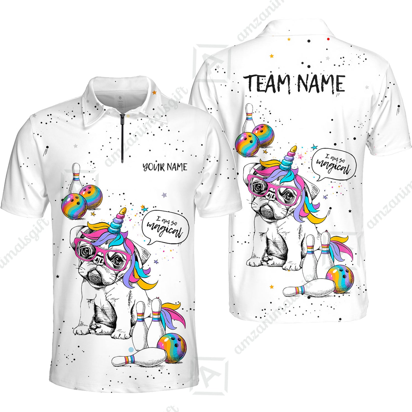 Custom Bowling Jersey Polo Shirt, Pug Bowling I Am So Magical, Custom Bowling Jersey Team Shirt For Players With Name and Team Name