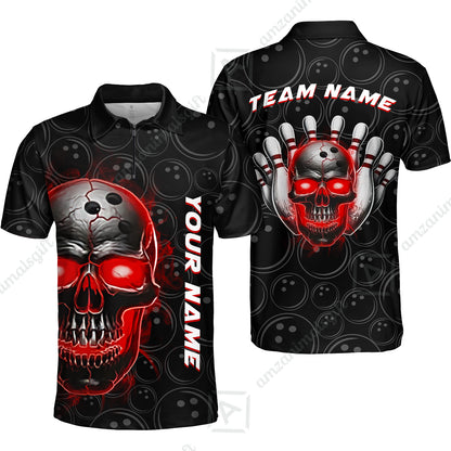 Customized Bowling Team Jersey Skull Flaming In Bowling Pattern Personalized Name Team Name Quarter-Zip Jerseys For Bowlers