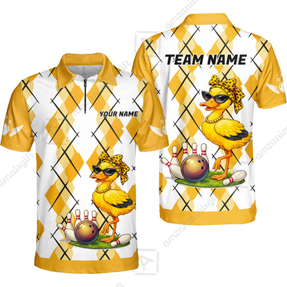 Custom Bowling Jersey Polo Shirt, Sassy Diva Duckling Argyle, Custom Bowling Jersey Team Shirt For Players With Name and Team Name
