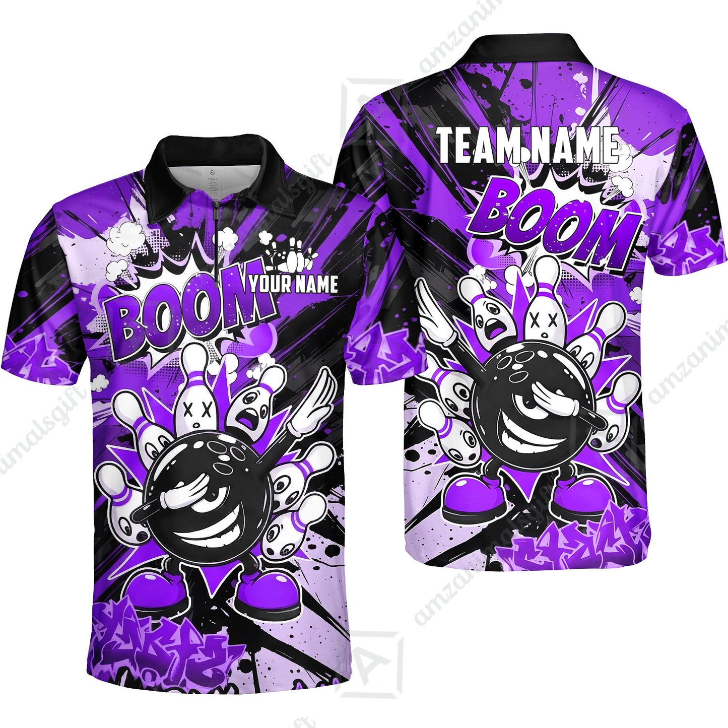 Custom Bowling Jersey Polo Shirt, Dabbing Cartoon Monster, Custom Bowling Jersey Team Shirt For Players With Name & Team Name