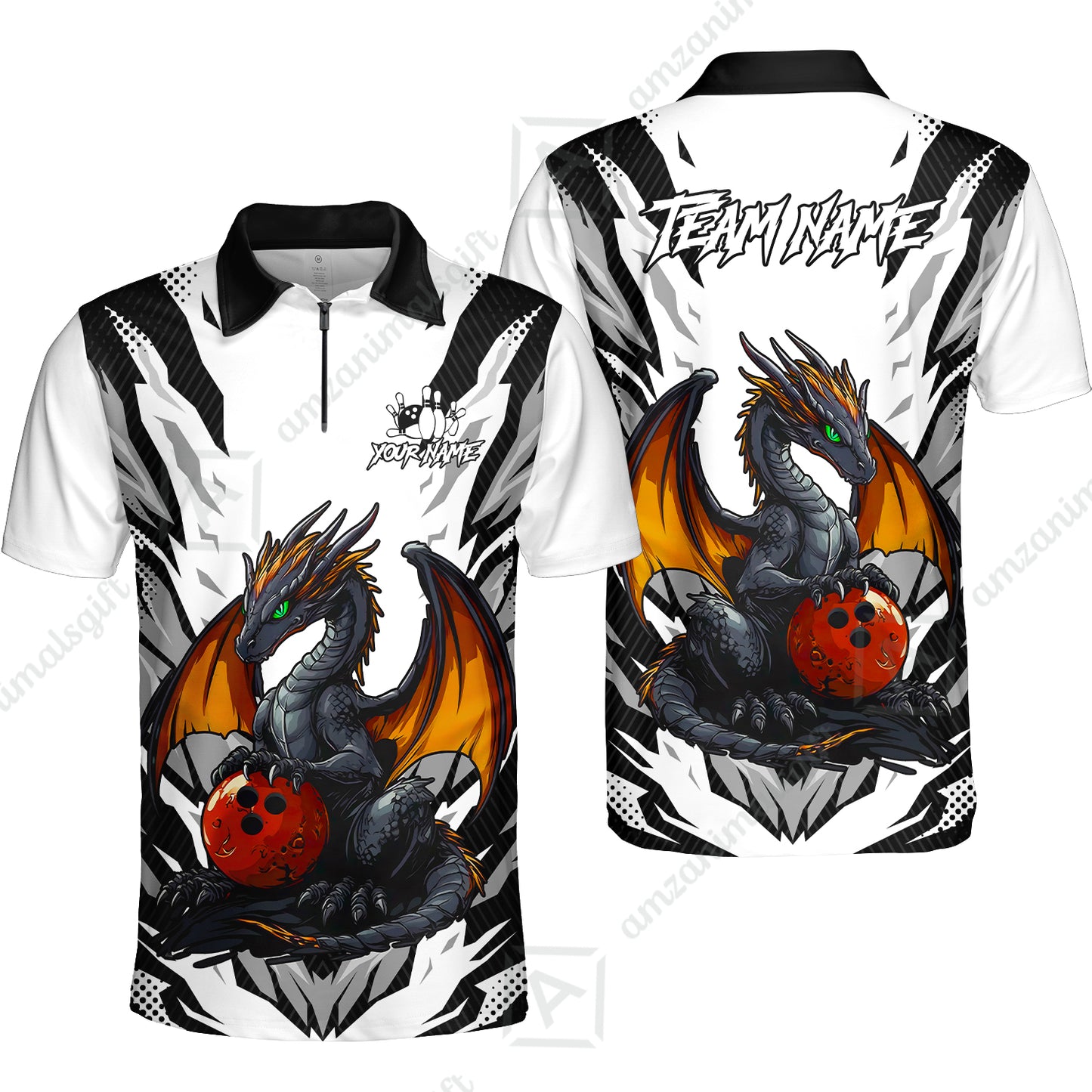 Custom Bowling Jersey Polo Shirt, Dragon Lover Custom Bowling Jersey Team Shirt For Players With Name & Team Name