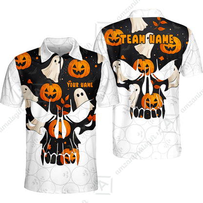 Custom Bowling Jersey Polo Shirt, Halloween Pattern Skull, Custom Bowling Jersey Team Shirt For Players With Name & Team Name