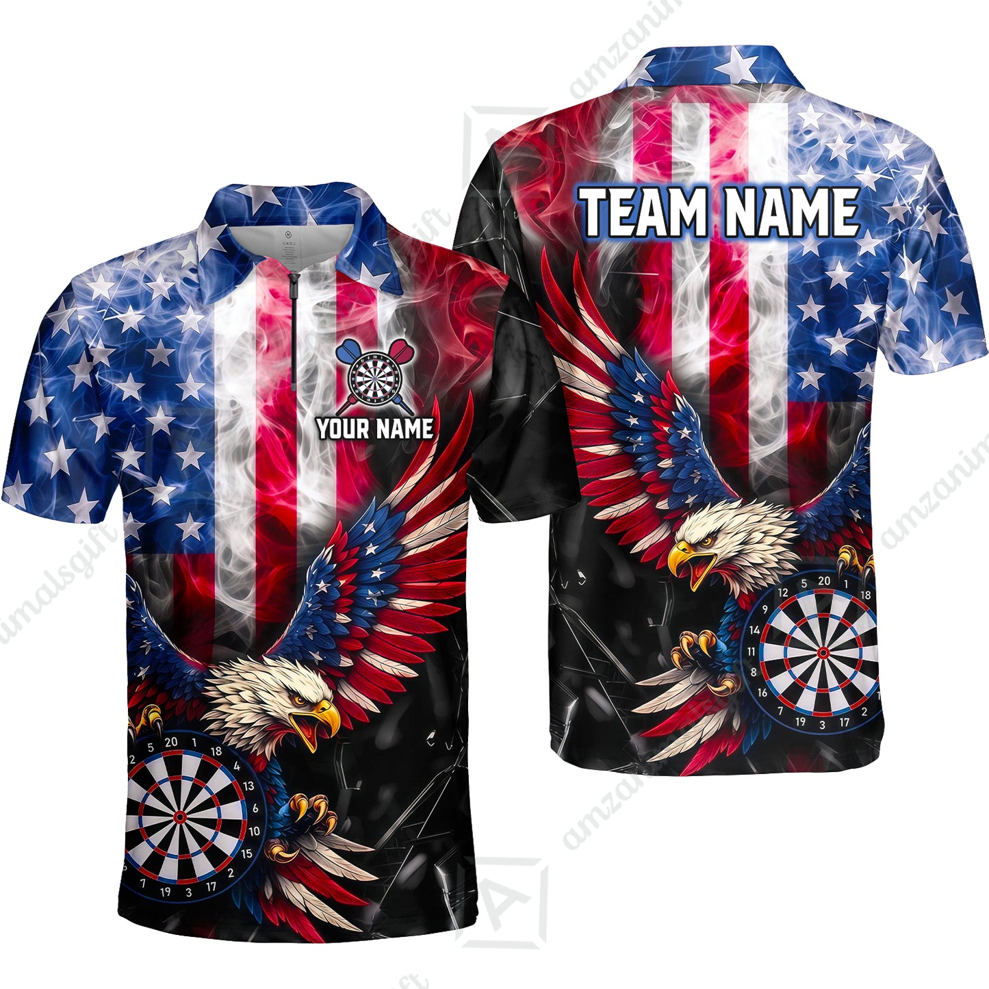 Custom Darts Jersey Polo Shirt, Patriotic Bald Eagle Darts, Custom Darts Jersey Team Shirt For Players With Name and Team Name