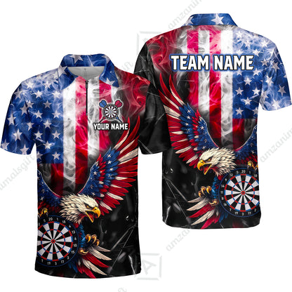 Custom Darts Jersey Polo Shirt, Patriotic Bald Eagle Darts, Custom Darts Jersey Team Shirt For Players With Name and Team Name
