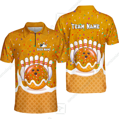 Custom Bowling Jersey Polo Shirt, Bowling Sprinkles Ice Cream Cone, Personalized Name & Team Name
