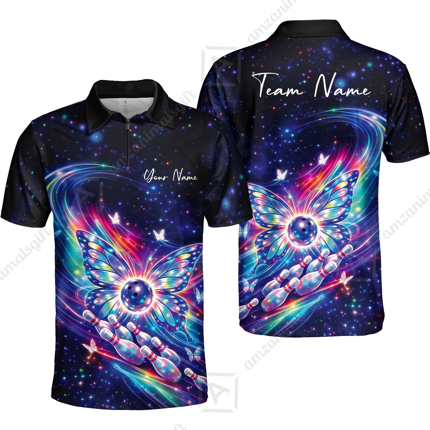 Custom Bowling Jersey Polo Shirt, Spiritual Butterfly Bowling Custom Bowling Jersey Team Shirt For Players With Name & Team Name