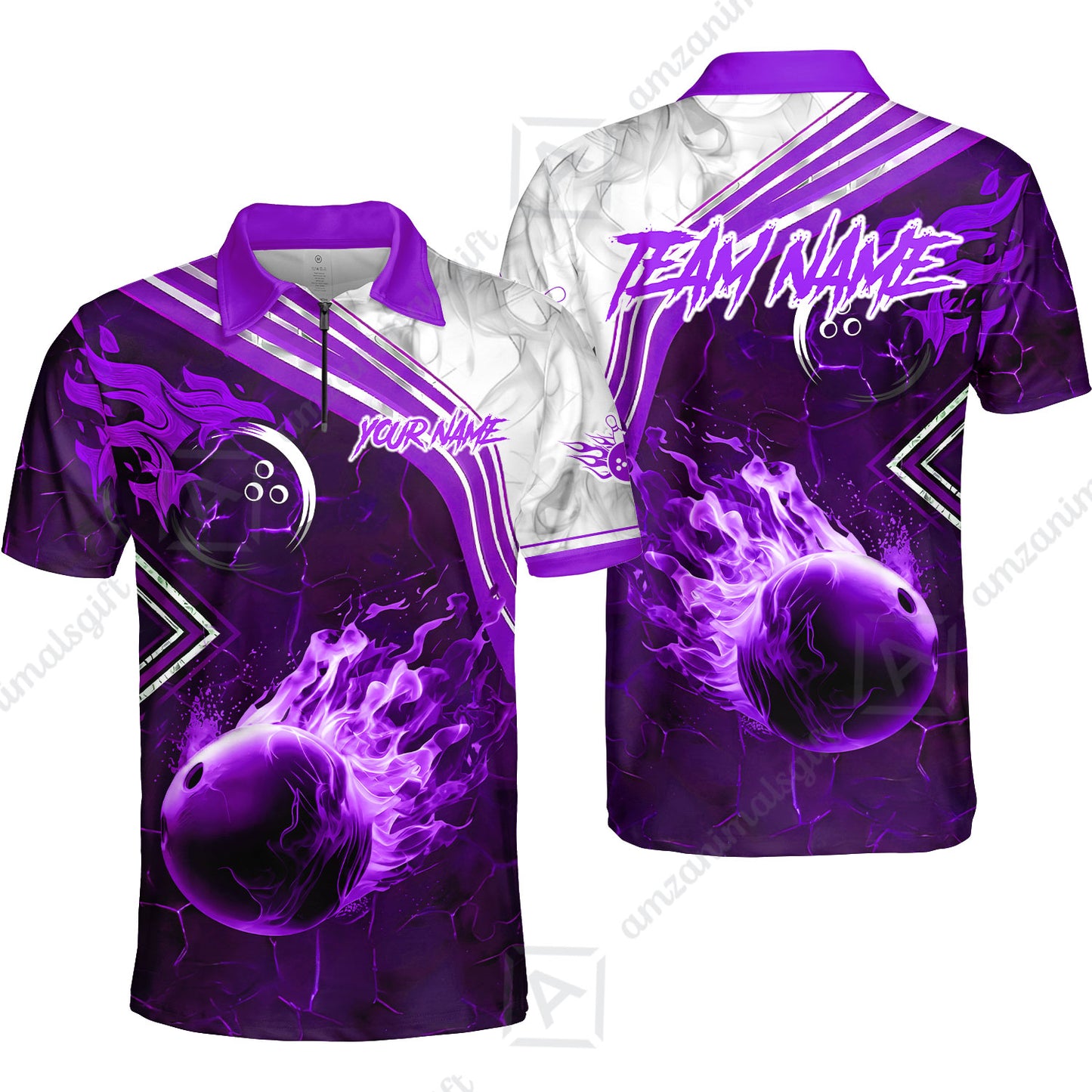 Customized Bowling Unisex Polo Shirt, Fire & Smoke Bowling Ball, Bowling Uniform - Personalized Name And Team Name