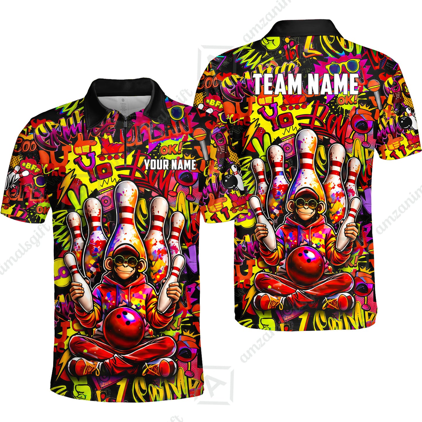Custom Bowling Jersey Polo Shirt, Master Monkey Juggling, Custom Bowling Jersey Team Shirt For Players With Name & Team Name
