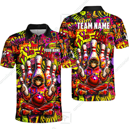 Custom Bowling Jersey Polo Shirt, Master Monkey Juggling, Custom Bowling Jersey Team Shirt For Players With Name & Team Name