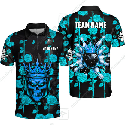 Custom Bowling Jersey Polo Shirt, Royal Skull Bowling, Custom Bowling Jersey Team Shirt For Players With Name & Team Name
