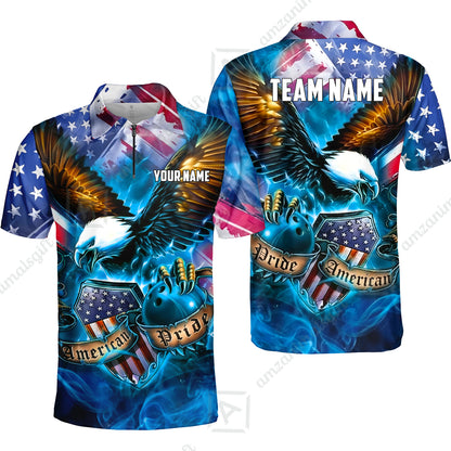 Custom Bowling Jersey Polo Shirt, American Pride Eagle, Personalized Name & Team Name