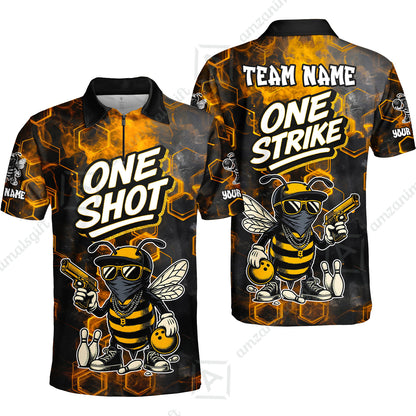 Customized Bowling Unisex Polo Shirt, One Shot HipHop Bee Bowling, Bowling Uniform - Personalized Name And Team Name