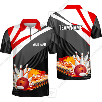 Custom Black and Red Flame Bowling Team Jersey Polo Shirts, Bowling Team Uniforms Jerseys, Personalized Name And Team Name