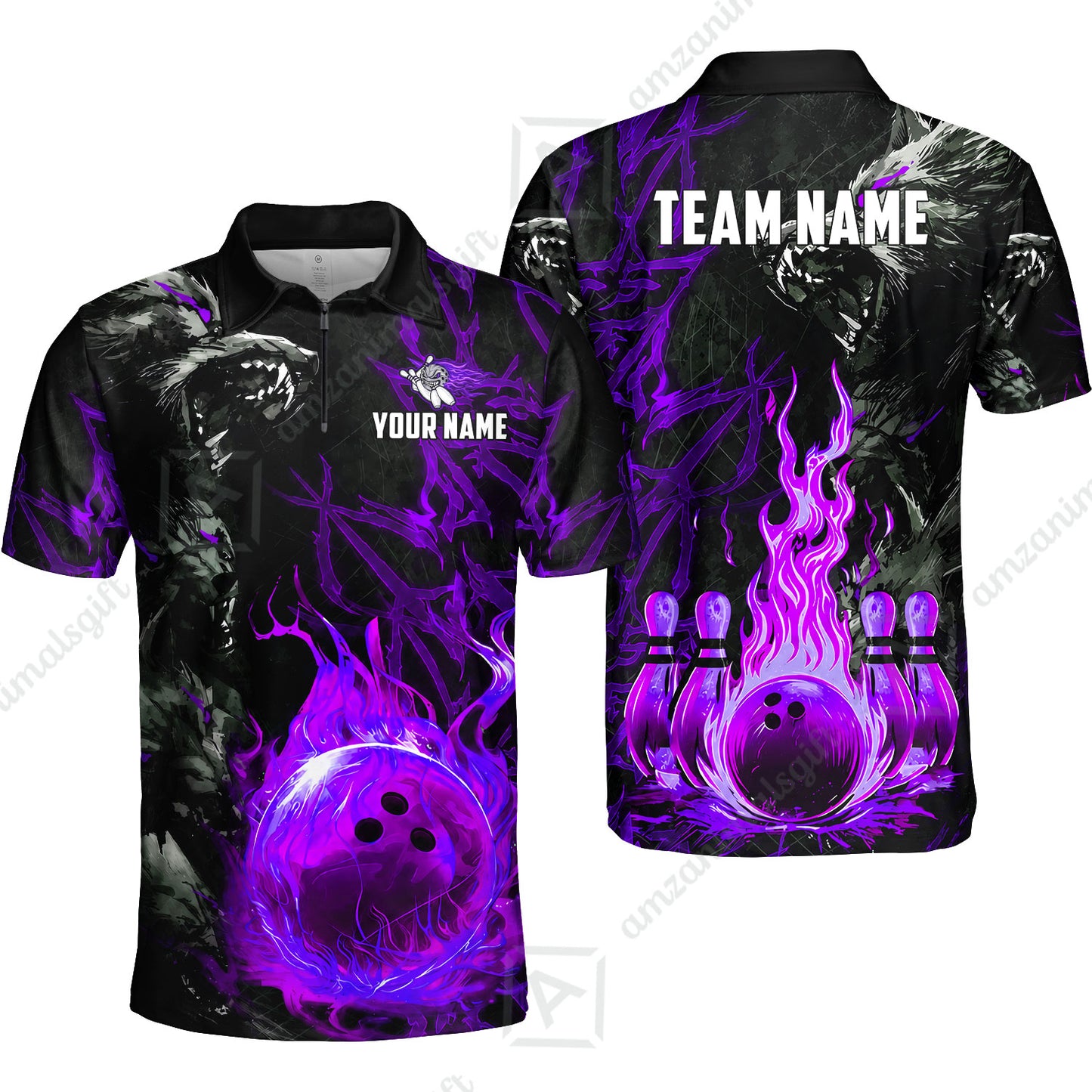 Custom Bowling Jersey Polo Shirt, Hellfire Werewolf & Crimson Strike, Custom Bowling Jersey Team Shirt For Players With Name & Team Name