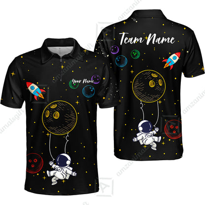 Custom Bowling Jersey Polo Shirt, Spaceman Bowling Galaxy, Custom Bowling Jersey Team Shirt For Players With Name and Team Name