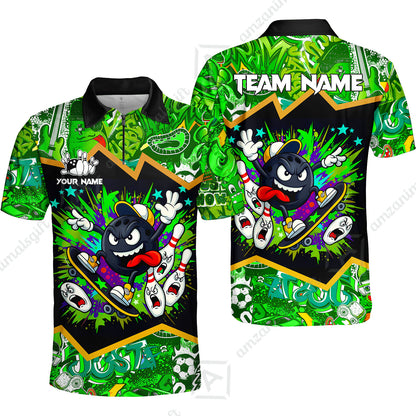Customized Bowling Unisex Polo Shirt, Skater Bowling Ball Attack, Bowling Uniform, Personalized Name And Team Name