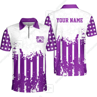 Custom Bowling Jersey Polo Shirt, Distressed Stars and Stripes Grunge, Custom Bowling Jersey Team Shirt For Players With Name and Team Name