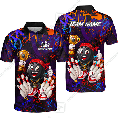 Custom Bowling Jersey Polo Shirt, Graffiti Champion, Custom Bowling Jersey Team Shirt For Players With Name & Team Name