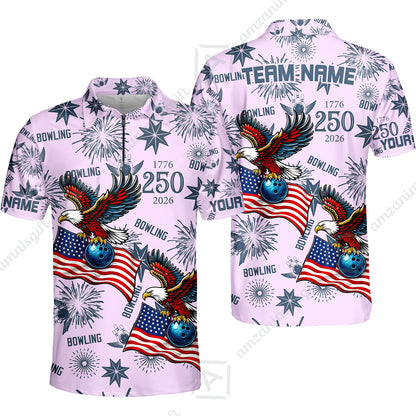 Custom Bowling Jersey Polo Shirt, USA 250 Years of Independence Bowling, Custom Bowling Jersey Team Shirt For Players With Name and Team Name