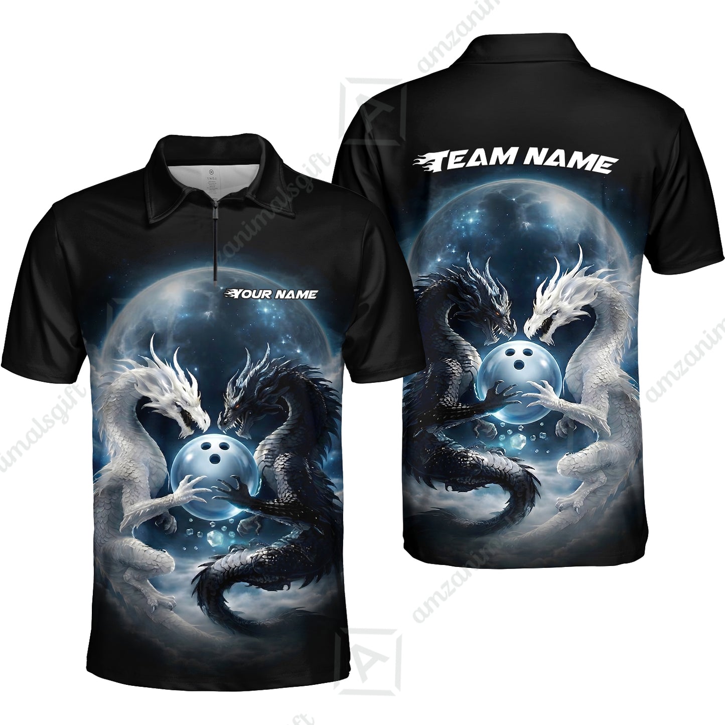 Custom Double Dragon Bowling Jersey Polo Shirt, Custom Double Dragon Bowling Jersey Team Shirt For Players With Name & Team Name