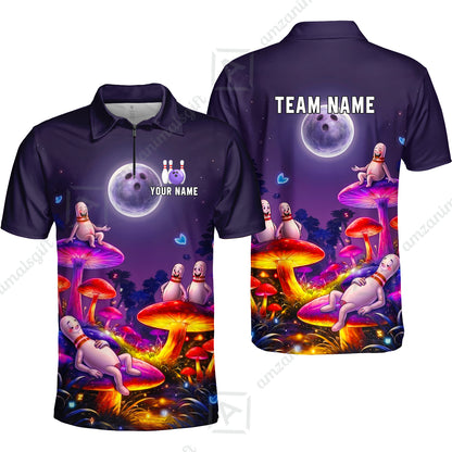 Custom Bowling Jersey Polo Shirt, Psychedelic Magic Mushroom Forest, Custom Bowling Jersey Team Shirt For Players With Name and Team Name