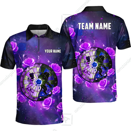 Custom Darts Team Jersey, Personalized Galaxy Flowers Darts Polo Shirt For Players With Name & Team Name
