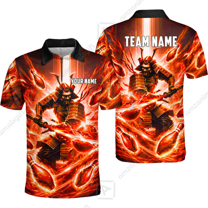 Custom Bowling Jersey Polo Shirt, Japanese Samurai Warrior Bowling, Custom Bowling Jersey Team Shirt For Players With Name & Team Name