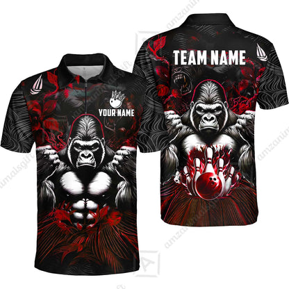 Custom Bowling Jersey Polo Shirt, Furious Gorilla Mascot, Custom Bowling Jersey Team Shirt For Players With Name & Team Name