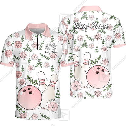 Custom Bowling Jersey Polo Shirt, Pink Floral Bowling, Custom Bowling Jersey Team Shirt For Players With Name & Team Name