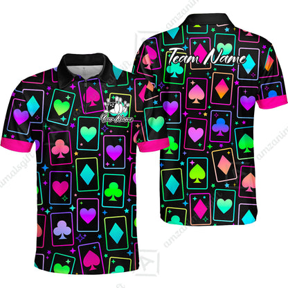 Custom Bowling Jersey Polo Shirt, Cards Neon Bowling, Custom Bowling Jersey Team Shirt For Players With Name and Team Name
