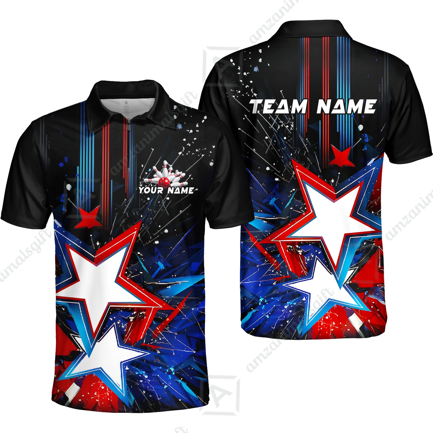 Custom Abstract Patriotic Bowling Jersey Polo Shirt, Custom Abstract Patriotic Bowling Jersey Team Shirt For Players With Name & Team Name
